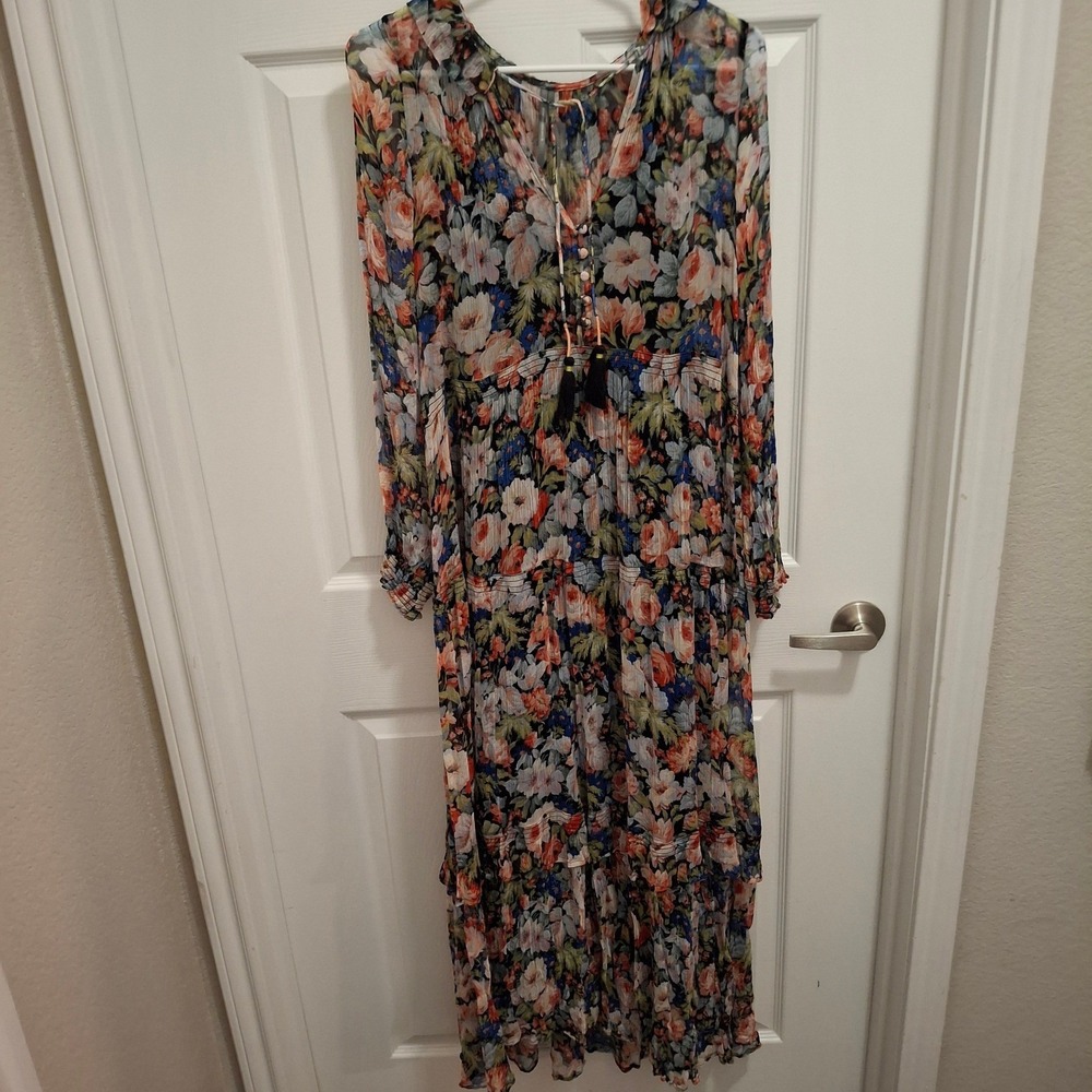 Anthropologie Marais Floral Printed Chiffon Maxi Dress Sheer‎ Tassel S